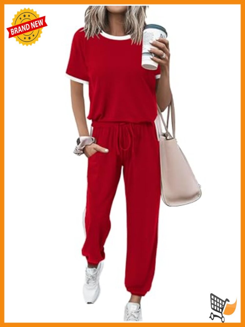 Women's 2 Piece Lounge Set Short Sleeve Jogger Pants Tracksuit